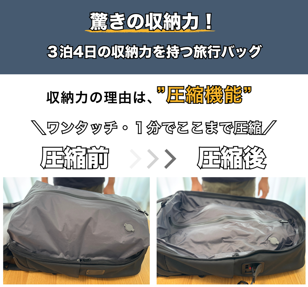「パッキングが面倒…」なあなたへ。電動ポンプ内蔵バッグで荷造りを1分で終わらせる魔法の方法
